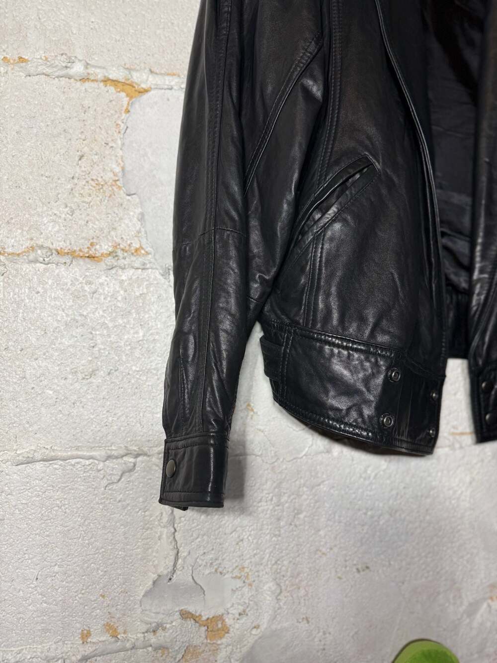 Andrew Marc Vintage Black Leather Jacket with Snap Waist and Epaulettes - Picture 4 of 15